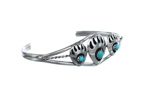 Native American Navajo Turquoise Bear Paw Sterling Silver Bracelet JX123913